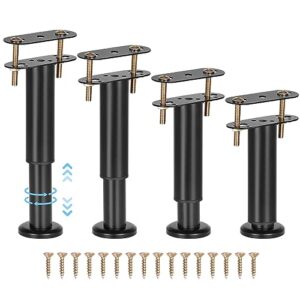 realplus 4pcs adjustable bed frame support legs, heavy duty metal bed center slat support legs with wider base (4.7"-7")