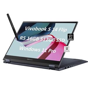 asus vivobook s 14 flip 2-in-1 14" fhd+ 16:10 touchscreen (16gb ram, 512gb ssd, amd 6-core ryzen 5 5600h (beats i7-1165g7), active pen) business laptop, backlit, fp, fhd webcam, win 11 pro, tn3402qa
