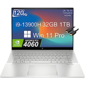 hp envy 16 16.0" 120hz 2k touchscreen (intel 13th gen i9-13900h, 32gb ddr5 ram, 1tb pcle ssd, nvidia geforce rtx 4060 8gb) workstation & backlit gaming laptop, ist hdmi cable, wifi 6e, win 11 pro