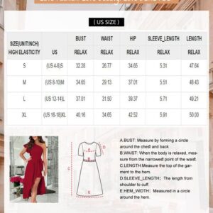 Dokotoo One Shoulder Dresses for Women Elegant Ruffle Empire Waist Asymmetrical Hi-Lo Hem Solid Zipper Up Bodycon Party Wedding Guest Midi Semi Formal Dresses Red Large