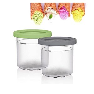 2/4/6pcs creami pint containers , for creami ninja ice cream deluxe ,16 oz ice cream containers pint airtight and leaf-proof compatible with nc299amz,nc300s series ice cream makers ,gray+green-2pcs