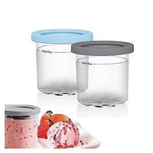evanem 2/4/6pcs creami pint containers, for ninja pints with lids,16 oz pint containers airtight and leaf-proof compatible with nc299amz,nc300s series ice cream makers,gray+blue-2pcs