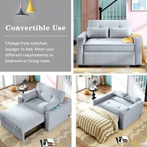 RUNNA Minimalist 48" Convertible Sleeper Sofa Bed with Adjustable Bed Chair,USB Charging Port and 2 Pillows,for Small Space Apartment Office Living Room (Grey@USB Port)