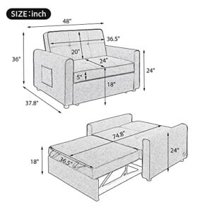 RUNNA Minimalist 48" Convertible Sleeper Sofa Bed with Adjustable Bed Chair,USB Charging Port and 2 Pillows,for Small Space Apartment Office Living Room (Grey@USB Port)