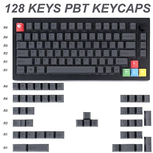 GEKUCAP 128 Keys Dark Grey Keycaps, Cherrr Profile PBT Customized Keycaps Set, Dye Sublimation Black and Grey Keycaps Fit for Any Cherry Mx Switches Gaming Mechanical Keyboard