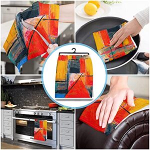 Yun Nist Kitchen Dish Towels,Red Orange Blue Oil Painting Soft Microfiber Dish Cloths Reusable Hand Towels,Modern Abstract Geometry Art Washable Tea Towel for Dishes Counters 1 Pack