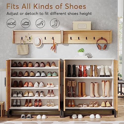 Tribesigns Shoe Storage Cabinet Entryway: 5 Tiers Wood Shoe Organizer with Doors, Vintage Shoe Rack Cabinet with Adjustable Shelves for Entryway, Hallway, Closet, Living Room