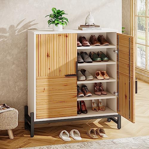 Tribesigns Shoe Storage Cabinet Entryway: 5 Tiers Wood Shoe Organizer with Doors, Vintage Shoe Rack Cabinet with Adjustable Shelves for Entryway, Hallway, Closet, Living Room