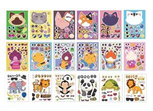 make a face animal stickers, safari theme party favors stickers birthday activities supplies craft for kids toddlers, diy zoo animal stickers for water bottle laptop decal (18 sheets stickers)