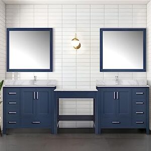 Bell+Modern Alhambra 102 in W x 22 in D Navy Blue Double Bath Vanity, Carrara Marble Top, and 34 in Mirrors