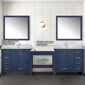 Bell+Modern Alhambra 102 in W x 22 in D Navy Blue Double Bath Vanity, Carrara Marble Top, and 34 in Mirrors