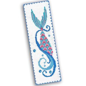 povitrulya mermaid's tail - counted cross stitch bookmark kit - diy embroidery set for adults with paper pattern, 16-count aida canvas and presorted floss