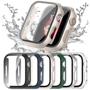 qckanlj [6 pack] waterproof case compatible with apple watch series 6 se series 5 series 4 40mm with tempered glass, full protective hard pc bumper case face cover for iwatch 40 mm