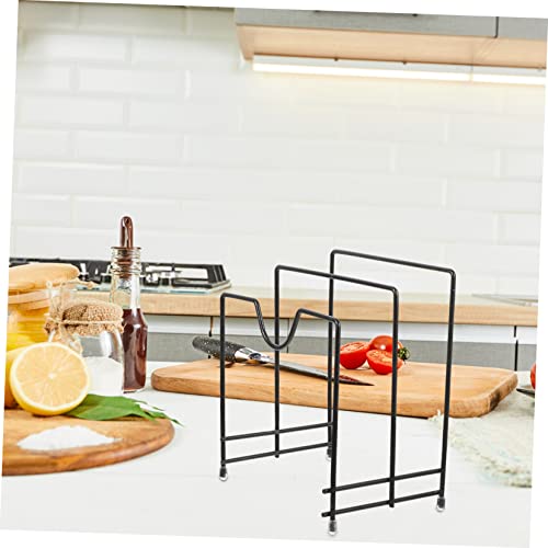 OKUMEYR Chopping Board Rack Pan Organizers Rack Baking Pan Organizer Cutting Board Stand Pot Lid Rack Pot Lid Holder for Kitchen Pot Cover Holder No Punching Storage Box Black Carbon Steel