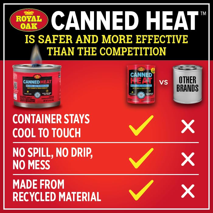 Royal Oak Canned Heat 12 Pack 6 Hour Fuel, Easy Open, Resealable, Non-Drip, for Food, Chafing Dishes, Buffet Burners, Parties, Weddings, BBQs, Small, Red