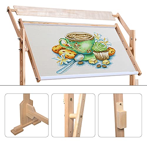 Adjustable Cross Stitch Holder Frame Rack, Wooden Embroidery Hoop Stand Angle, Adjustable Embroidery Stand, 360° Rotated Needlework Craft Floor Frame Stand Holder