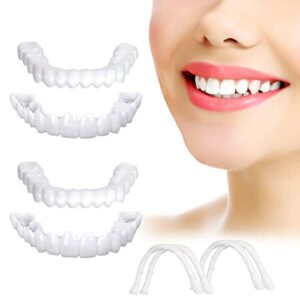 fake teeth, 4 pcs dentures teeth for women and men, dental veneers for temporary teeth restoration, nature and comfortable to protect your teeth and regain confident smile, natural shade 01
