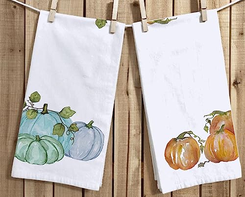 Secarond Fall Pumpkin Kitchen Dish Towel 18 x 28 Inch Set of 2, Autumn Harvest Thanksgiving Pumpkins Farmhouse Holiday Tea Towels Dish Cloth for Cooking Baking