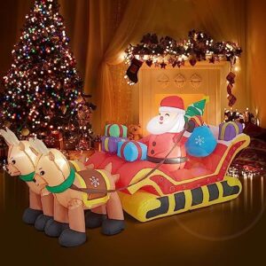 9FT Christmas Inflatable Outdoor Decoration - Santa on Sleigh with 2 Reindeer Blow up Lighted for Decor Indoor/Outdoor Decorations Yard, Patio, Garden