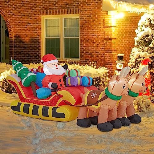 9FT Christmas Inflatable Outdoor Decoration - Santa on Sleigh with 2 Reindeer Blow up Lighted for Decor Indoor/Outdoor Decorations Yard, Patio, Garden