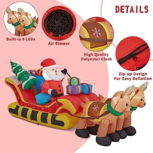 9FT Christmas Inflatable Outdoor Decoration - Santa on Sleigh with 2 Reindeer Blow up Lighted for Decor Indoor/Outdoor Decorations Yard, Patio, Garden