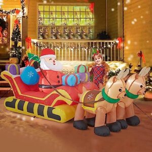 9FT Christmas Inflatable Outdoor Decoration - Santa on Sleigh with 2 Reindeer Blow up Lighted for Decor Indoor/Outdoor Decorations Yard, Patio, Garden