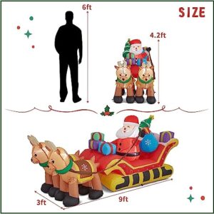 9FT Christmas Inflatable Outdoor Decoration - Santa on Sleigh with 2 Reindeer Blow up Lighted for Decor Indoor/Outdoor Decorations Yard, Patio, Garden