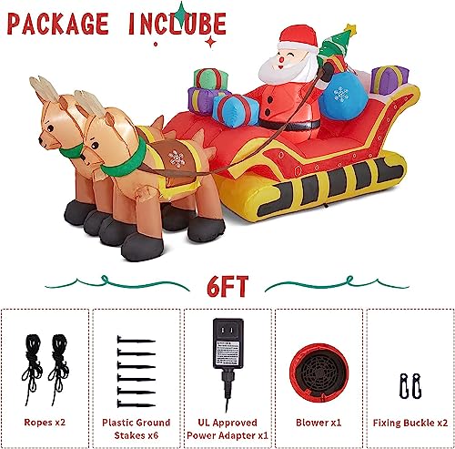 9FT Christmas Inflatable Outdoor Decoration - Santa on Sleigh with 2 Reindeer Blow up Lighted for Decor Indoor/Outdoor Decorations Yard, Patio, Garden