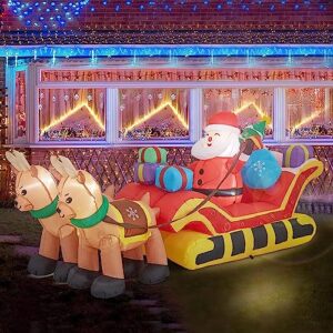 9FT Christmas Inflatable Outdoor Decoration - Santa on Sleigh with 2 Reindeer Blow up Lighted for Decor Indoor/Outdoor Decorations Yard, Patio, Garden