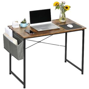 healsmart computer office 47 inch writing small space study table modern simple style worktable with storage bag wooden desk for home, bedroom, brown