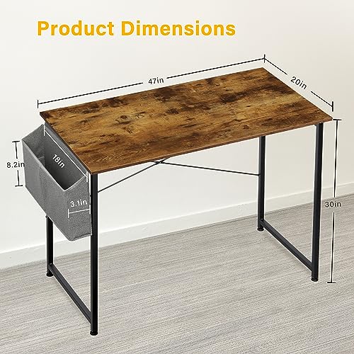 HealSmart Computer Office 47 Inch Writing Small Space Study Table Modern Simple Style Worktable with Storage Bag Wooden Desk for Home, Bedroom, Brown