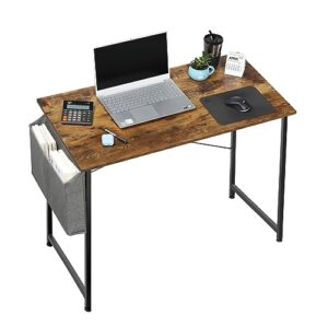 healsmart computer office desk 40 inch writing small space study table modern simple style worktable with storage bag for home, bedroom, brown