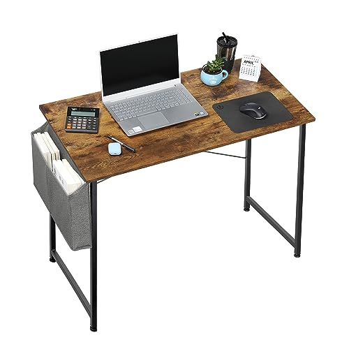 HealSmart Computer Office Desk 40 Inch Writing Small Space Study Table Modern Simple Style Worktable with Storage Bag for Home, Bedroom, Brown