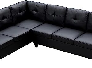 EMKK L-Shape Sofa Couch with Chaise Lounge,Modern Upholstery Sectional Sofá with Storage Ottoman for Living Room Furniture Set, Apartment and Large Space, Black