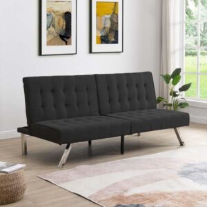 gerdioeb futon sofa bed convertible sleeper sofa, modern futon couch with stainless leg/sturdy wood frame/convertible lounge chair single bed, futon sofa for living room bedroom dorm office (black)