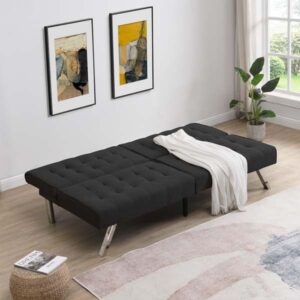 GERDIOEB Futon Sofa Bed Convertible Sleeper Sofa, Modern Futon Couch with Stainless Leg/Sturdy Wood Frame/Convertible Lounge Chair Single Bed, Futon Sofa for Living Room Bedroom Dorm Office (Black)