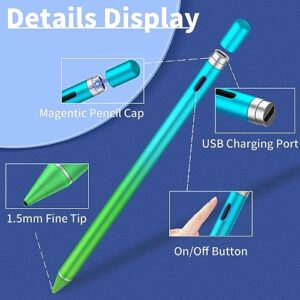 Stylus Pens for Touch Screens, Universal Fine Point iPad Pencil with Magnetic Cap for iPad, iPhone, Android, Tablet and Other Capacitive Touch Screen, Stylus Pen for iPad in Writing (Blue Green)