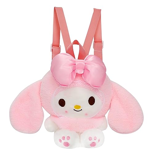 Adilymey Cute Plush Doll Backpack Kitty's Friend Plush Backpack Anime Pink Plush Bags with Adjustable Shoulder Strap with Zipper PP Cotton Material Doll Toy Gift