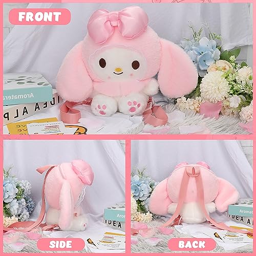 Adilymey Cute Plush Doll Backpack Kitty's Friend Plush Backpack Anime Pink Plush Bags with Adjustable Shoulder Strap with Zipper PP Cotton Material Doll Toy Gift