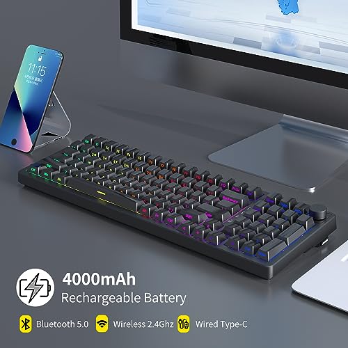 NACODEX AK992 99 Key Hot Swappable RGB Gasket Mount Keyboard | OEM PBT Side Engraved Keycaps | 4000mAh Bluetooth /2.4G /Wired PC Gaming Custom Keyboard with Volume Knob