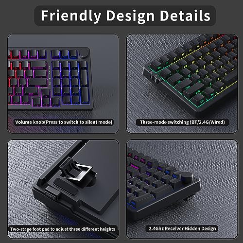 NACODEX AK992 99 Key Hot Swappable RGB Gasket Mount Keyboard | OEM PBT Side Engraved Keycaps | 4000mAh Bluetooth /2.4G /Wired PC Gaming Custom Keyboard with Volume Knob