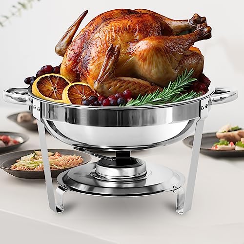 PRIJESSE Chafing Dish Buffet Set 5 QT Stainless Steel Round Buffet Servers and Warmers, Chaffing Servers with Covers, Catering, Chafer,Food Warmer for Parties Weddings (4 Pack)