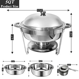 PRIJESSE Chafing Dish Buffet Set 5 QT Stainless Steel Round Buffet Servers and Warmers, Chaffing Servers with Covers, Catering, Chafer,Food Warmer for Parties Weddings (4 Pack)