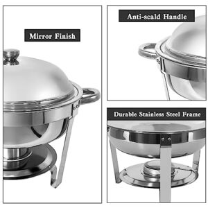 PRIJESSE Chafing Dish Buffet Set 5 QT Stainless Steel Round Buffet Servers and Warmers, Chaffing Servers with Covers, Catering, Chafer,Food Warmer for Parties Weddings (4 Pack)