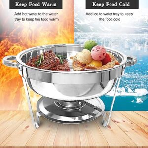 PRIJESSE Chafing Dish Buffet Set 5 QT Stainless Steel Round Buffet Servers and Warmers, Chaffing Servers with Covers, Catering, Chafer,Food Warmer for Parties Weddings (4 Pack)