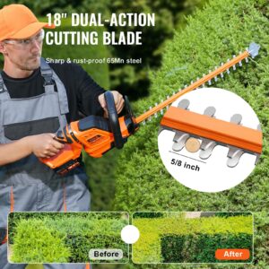 VEVOR Cordless Hedge Trimmer-20V Electric Bush Trimmer Kit with 18 inch Double-Edged Steel Blade, 180° Rotating Handle and Blade Cover for Your Safety(2.0Ah Battery & Fast Charger Included)