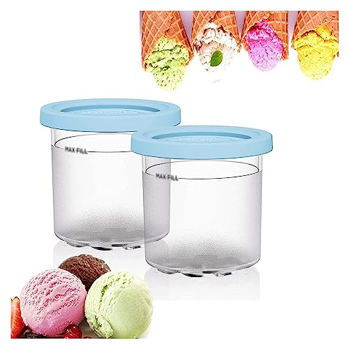 UNDR 2/4/6PCS Creami Deluxe Pints, for Ninja Creami Pints and Lids,16 OZ Ice Cream Pint Containers Reusable,Leaf-Proof Compatible with NC299AMZ,NC300s Series Ice Cream Makers,Blue-2PCS