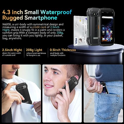 Blackview N6000 Rugged Smartphone 2023, 4.3-inch Small Android 13 Phone, 16GB 256GB Octa-core MTK Helio G99 6nm, 48MP + 16MP Camera, Dual SIM 4G, QHD+ Display 3880mAh 18W Fast Charge Rugged Phone, NFC