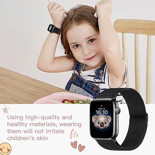 Laband Nylon Band Compatible with Kids Apple Watch Ultra Series 8 7 6 5 4 3 SE SE2,Soft Loop Strap for iWatch Boy Girl Small Wrist(Black+White+Light Grey).