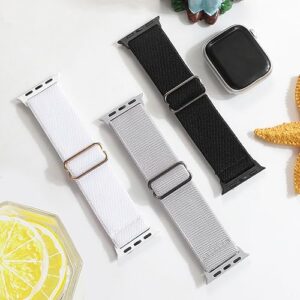 Laband Nylon Band Compatible with Kids Apple Watch Ultra Series 8 7 6 5 4 3 SE SE2,Soft Loop Strap for iWatch Boy Girl Small Wrist(Black+White+Light Grey).
